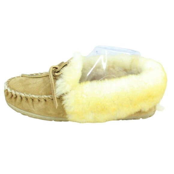 LL Bean Women's Brown Suede Wicked Good Shearling Lined Moccasin Slippers Sz 9 M - Picture 1 of 8